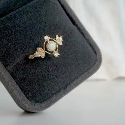Inlaid Natural Opal Stone Ring – Copper-Plated Gold Band with Elegant Design