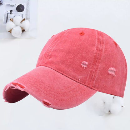 Outdoor Embroidered Washed Baseball Cap - Vintage Hole Design