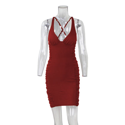 Sexy Deep V-Neck Backless Dress – Slim Fit Summer Mini Dress for Women