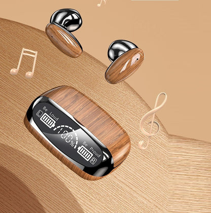 M35 Bluetooth Headset – Wood Grain TWS Earbuds with Noise Reduction & Power Display