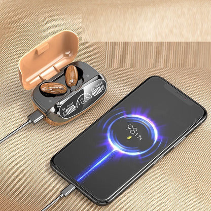 M35 Bluetooth Headset – Wood Grain TWS Earbuds with Noise Reduction & Power Display