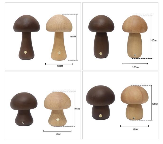 INS Wooden Mushroom LED Night Light – Touch-Controlled Bedside Lamp for Bedroom & Nursery