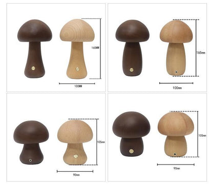 INS Wooden Mushroom LED Night Light – Touch-Controlled Bedside Lamp for Bedroom & Nursery