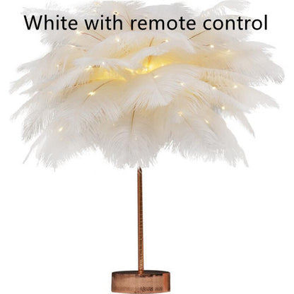 Nordic Feather Table Lamp – Elegant Bedside Night Light with Soft Glow