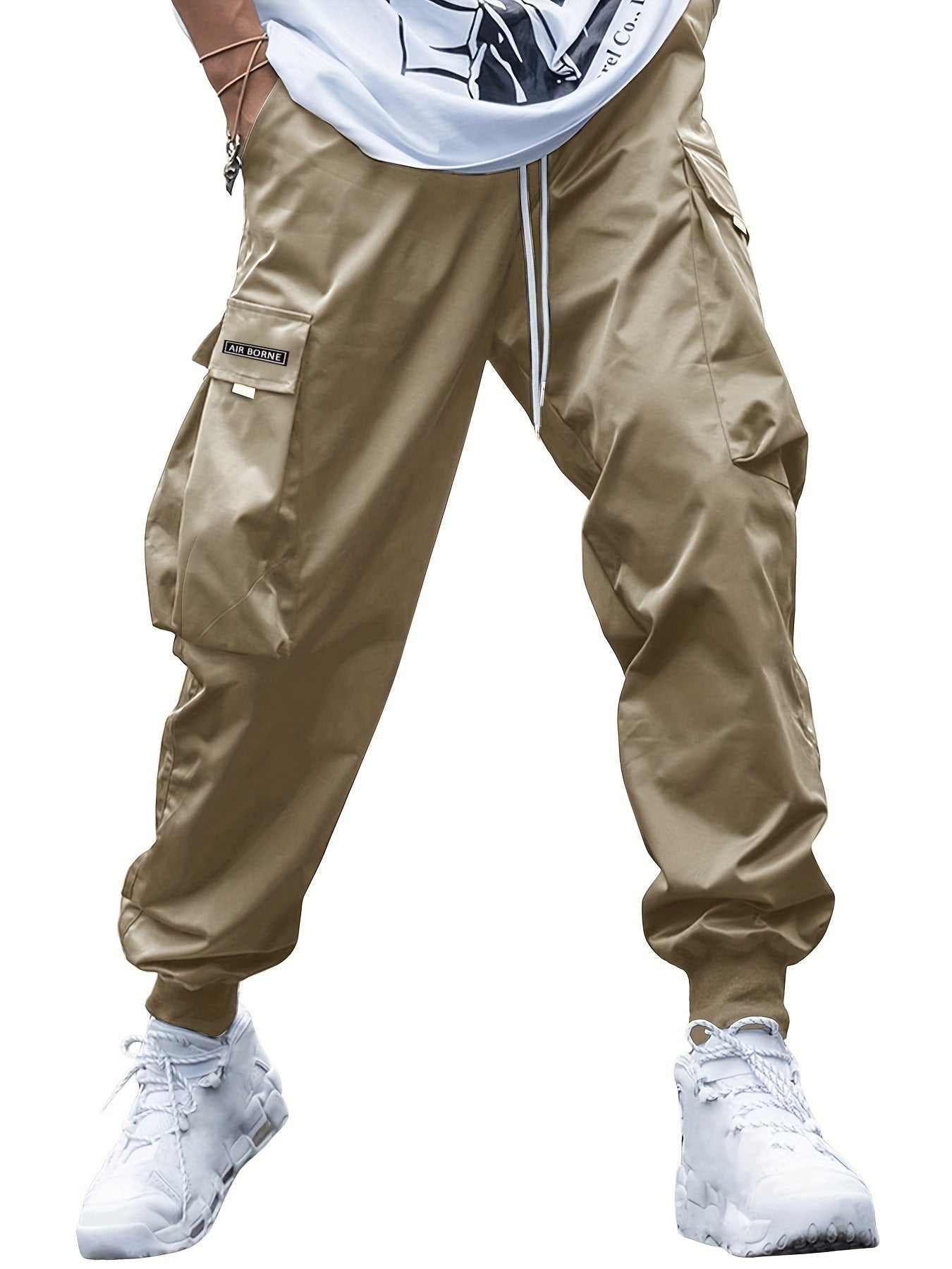 Men's Multi-Pocket Cargo Pants Casual Hip-Hop Drawstring Trousers for Outdoor & Streetwear