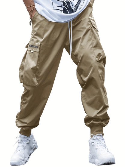 Men's Multi-Pocket Cargo Pants Casual Hip-Hop Drawstring Trousers for Outdoor & Streetwear