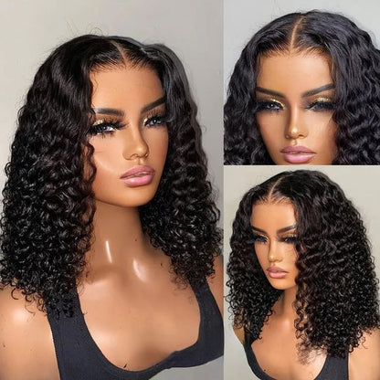 Frontal Human Hair Water Wave Bob Wig - Natural Look & Double Suction Design