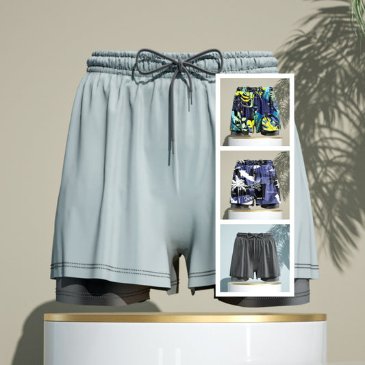 Men's 2-in-1 Quick-Dry Swim Trunks – Breathable Loose-Fit Beach Shorts with Inner Briefs