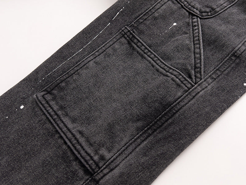 Men’s Stretch Straight-Leg Jeans – Ink Splash Street Style Denim