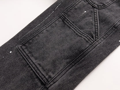 Men’s Stretch Straight-Leg Jeans – Ink Splash Street Style Denim