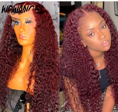 Women's Long Curly Wine Red Synthetic Wig - Fluffy & Stylish Design