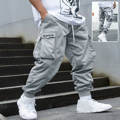Men's Multi-Pocket Cargo Pants Casual Hip-Hop Drawstring Trousers for Outdoor & Streetwear