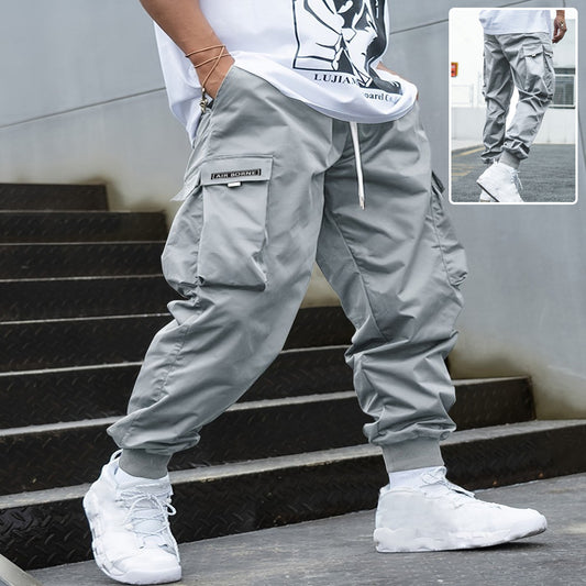 Men's Multi-Pocket Cargo Pants Casual Hip-Hop Drawstring Trousers for Outdoor & Streetwear