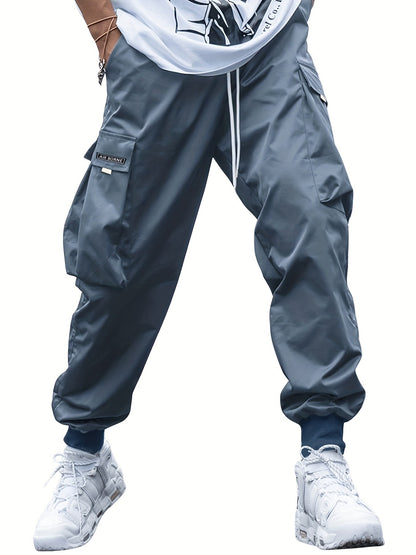 Men's Multi-Pocket Cargo Pants Casual Hip-Hop Drawstring Trousers for Outdoor & Streetwear