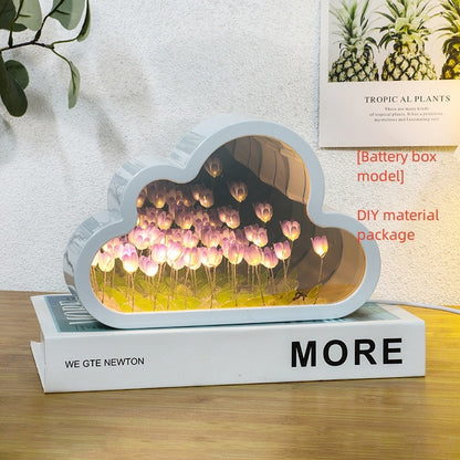 DIY Tulip Mirror Night Lamp – Handmade LED Cloud Flower Light Kit