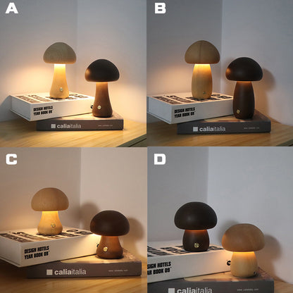INS Wooden Mushroom LED Night Light – Touch-Controlled Bedside Lamp for Bedroom & Nursery