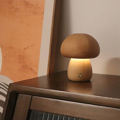 INS Wooden Mushroom LED Night Light – Touch-Controlled Bedside Lamp for Bedroom & Nursery