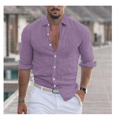 Men's Long Sleeve Button-Up Casual Solid Color Shirt for Spring & Autumn