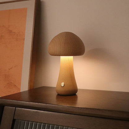 INS Wooden Mushroom LED Night Light – Touch-Controlled Bedside Lamp for Bedroom & Nursery