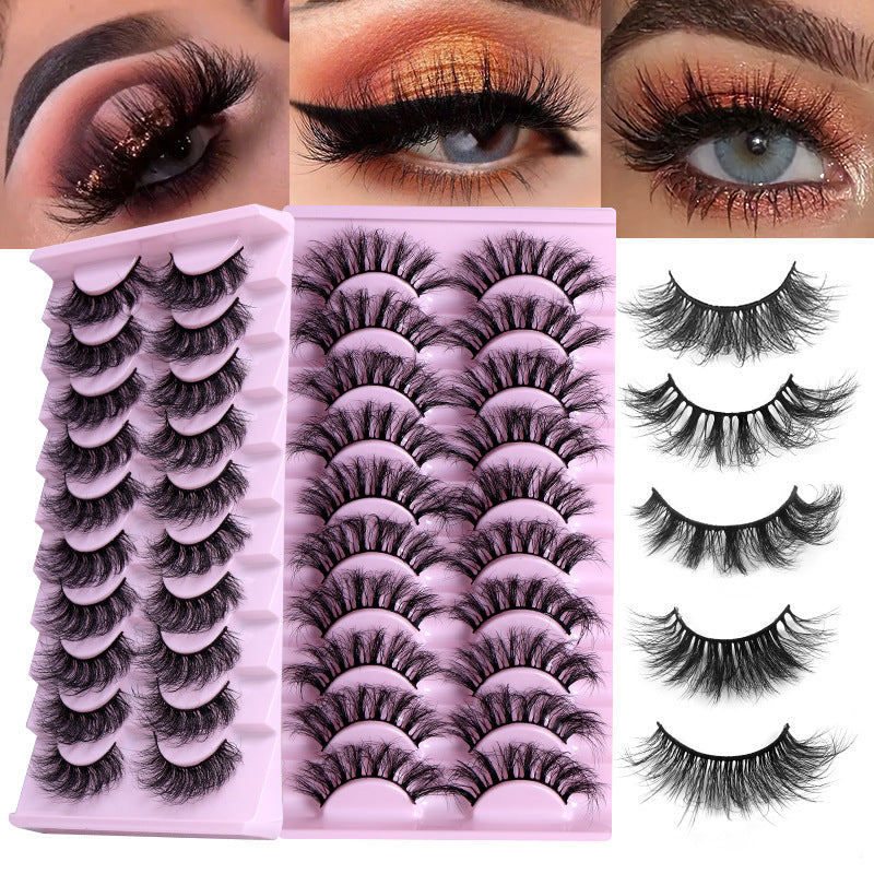 10 Pairs of Natural Thick Curly Eyelashes - Soft & Voluminous