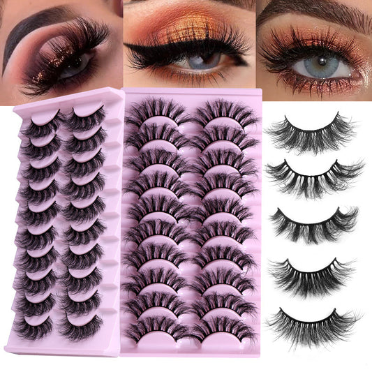 10 Pairs of Natural Thick Curly Eyelashes - Soft & Voluminous