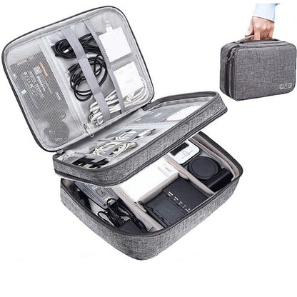 Waterproof Electronics Organizer Travel Case – Double-Layer Cable & Charger Storage Bag with Adjustable Dividers