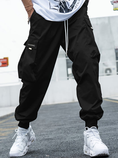 Men's Multi-Pocket Cargo Pants Casual Hip-Hop Drawstring Trousers for Outdoor & Streetwear