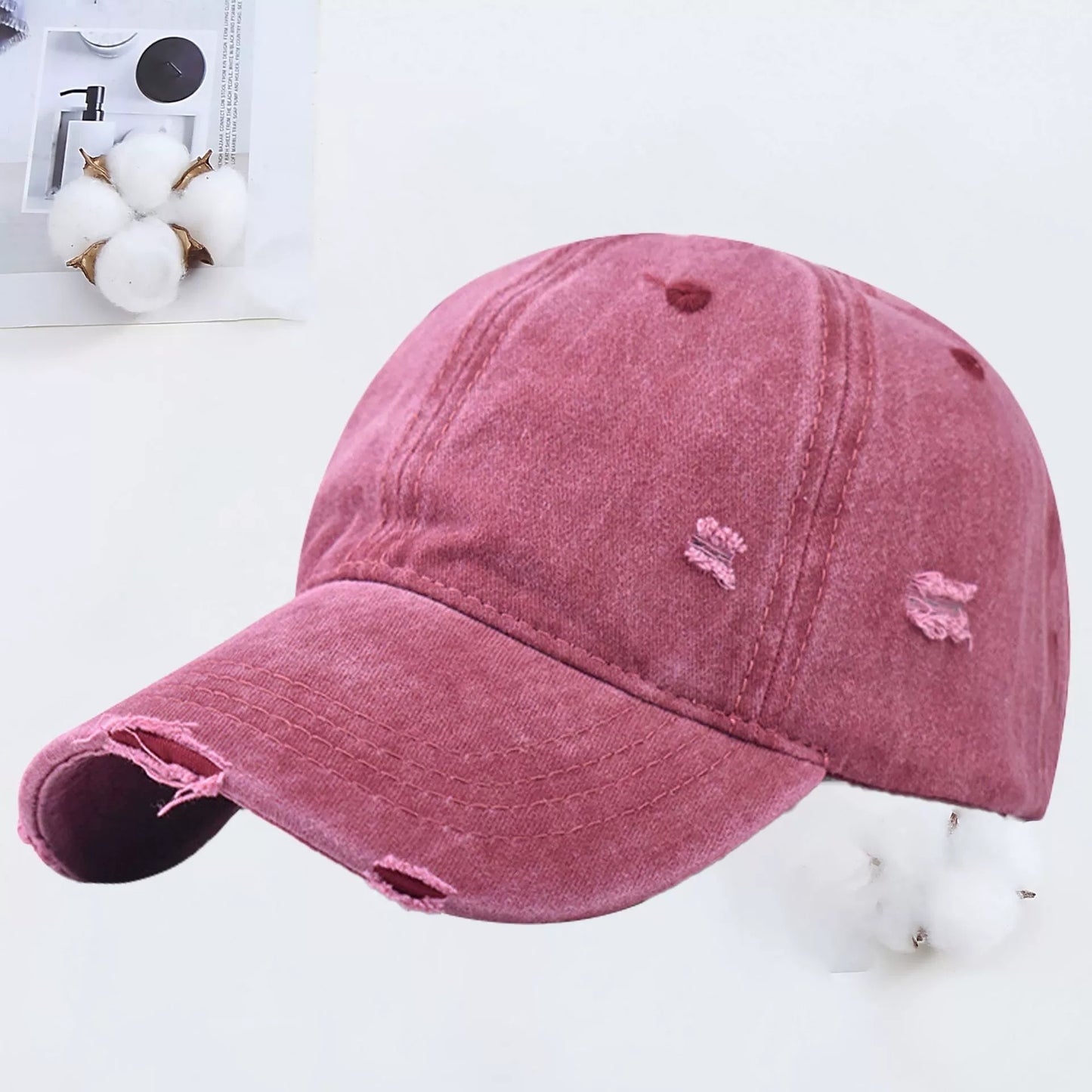 Outdoor Embroidered Washed Baseball Cap - Vintage Hole Design