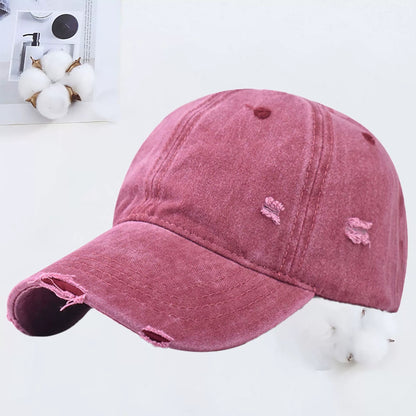 Outdoor Embroidered Washed Baseball Cap - Vintage Hole Design