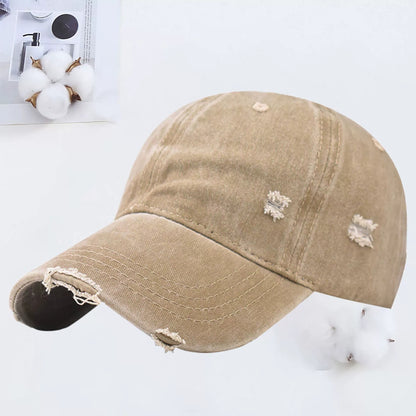 Outdoor Embroidered Washed Baseball Cap - Vintage Hole Design