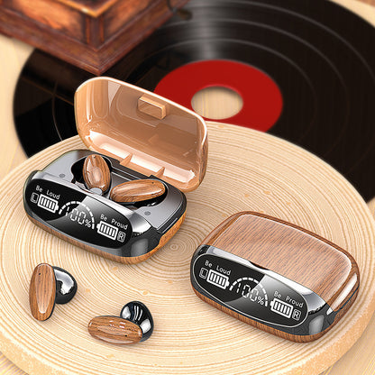 M35 Bluetooth Headset – Wood Grain TWS Earbuds with Noise Reduction & Power Display