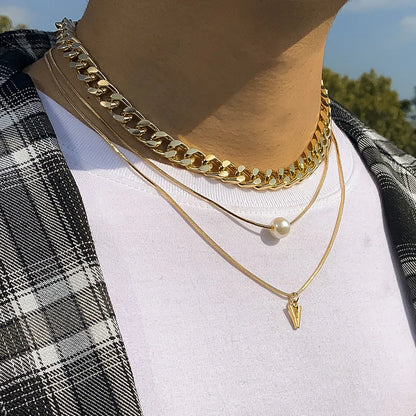 Modern Men's Pearl Triangle Necklace
