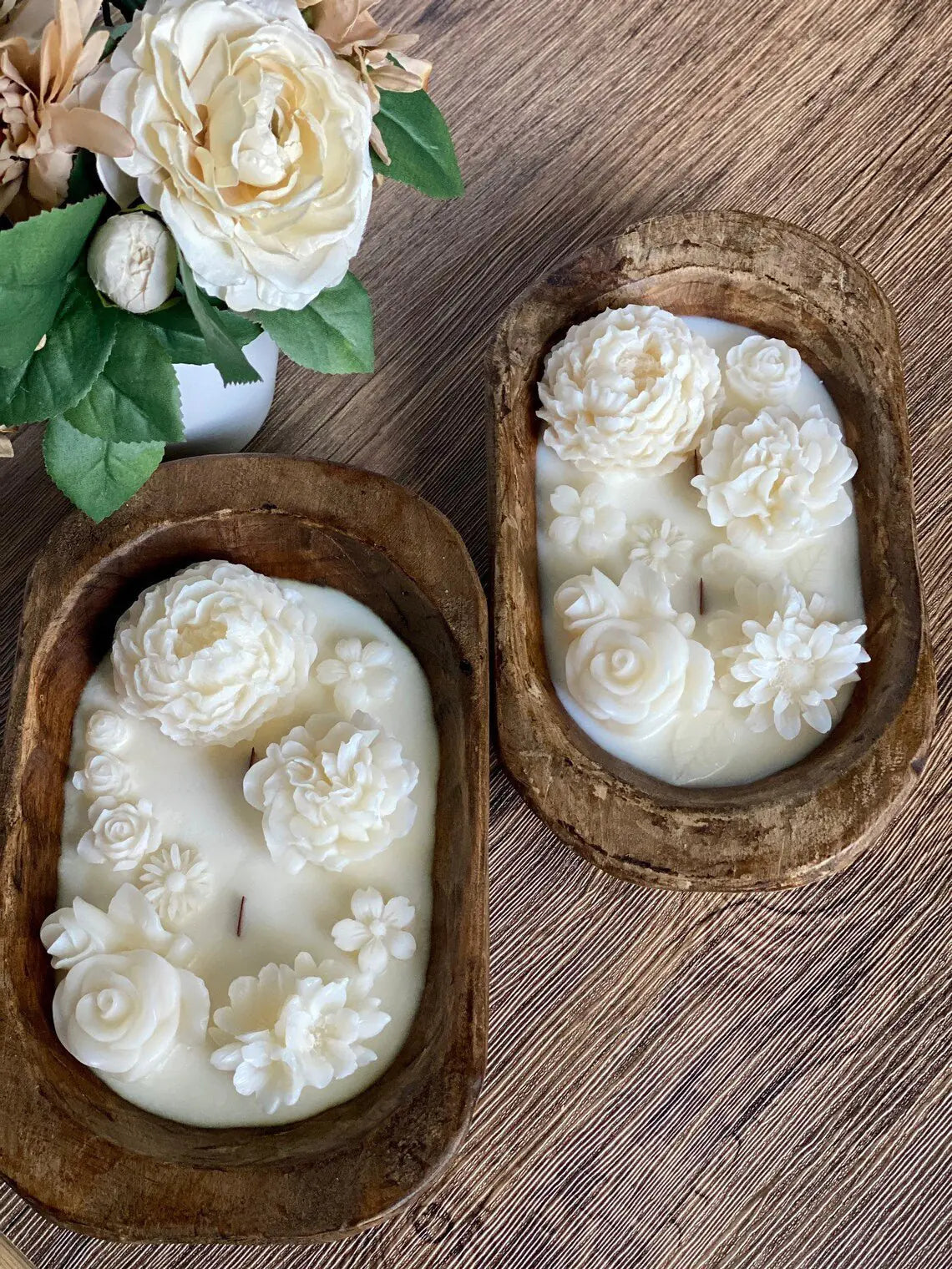 Floral Essence Wooden Bowl Candle