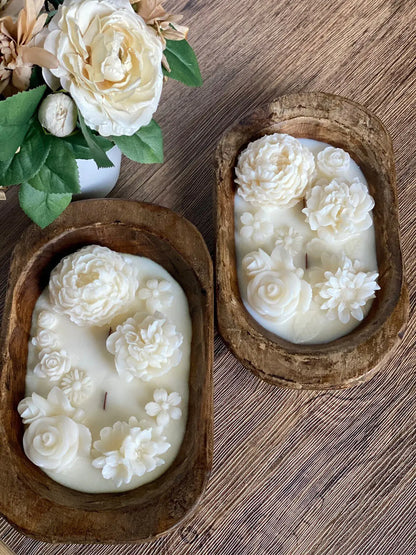 Floral Essence Wooden Bowl Candle